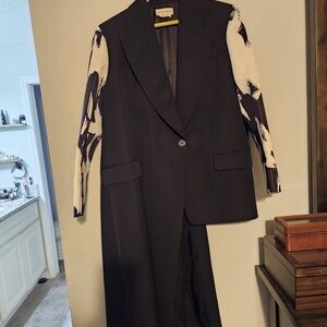 Black and Cream Abstract Print Long Blazer